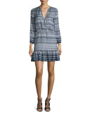 Agathe Silk Multipattern Dress, Blue