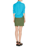Asymmetric-Zip A-Line Mini Skirt, Dark Khaki Green
