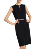Sleeveless Zip-Front Sheath Dress, Black
