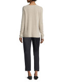 Ribbed Wool/Cashmere-Blend V-Neck Sweater, Light Heather Marzipan