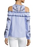 Sammy Cold-Shoulder Striped Eyelet Blouse, Blue