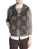 Reversible Glen-Check Fur Vest, Bark