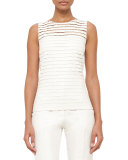 Sleeveless Faux-Leather Grid-Front Top, Pelican