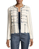 Abbot Embellished Striped Tweed Jacket, Celeste/Verde