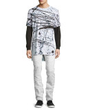 Slim-Straight Moto Jeans, White