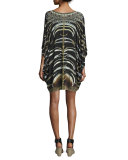 Embellished Batwing-Sleeve Dress, Zebra Crossing