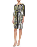 3/4-Sleeve Leopard-Print Ruched Dress 