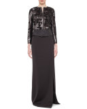 Sequined Zip-Front Jacket, Black