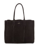 Small Suede Fringe Tote Bag, Black