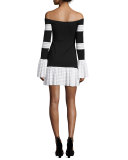 Miggy Contrast-Trim Off-the-Shoulder Knit Mini Dress, Black/White