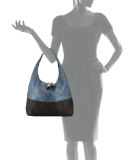 Canotta Woven Cervo Hobo Bag, Navy/Bicolor