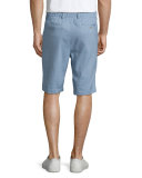 Linen-Blend Flat-Front Shorts, Faded Denim