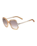 Jayme Gradient Rounded Square Sunglasses, Peach