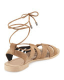Greyson Suede Lace-Up Sandal, Taupe