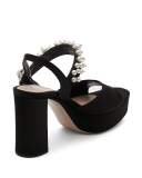 Pearly Satin Platform Sandal, Black