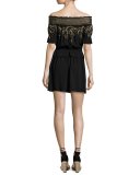 Bethany Embroidered Off-the-Shoulder Dress, Black