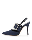 Beladona Denim Buckled Slingback Pump, Denim Blue