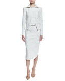 Sleeveless Tonal-Plaid Sheath Dress, White/Ivory
