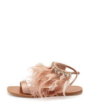 Feather-Ankle Flat Sandal, Neutral