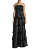 Strapless Tiered Ball Gown, Onyx
