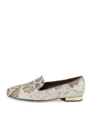 Hazel Snake-Print Leather Loafer, Taupe