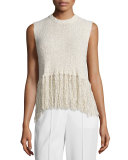 Dylan Sleeveless Popcorn Silk Fringe Top, Natural