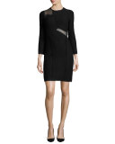 Mesh-Inset 3/4-Sleeve Sheath Dress, Black