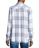 Hunter Plaid Long-Sleeve Shirt, White/Indigo Melange