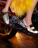 Princetown Zebra-Inlay Fur-Lined Mule, Black/White