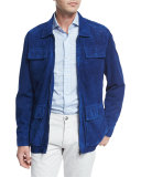 Perforated Suede Safari Jacket, Blue