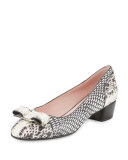 Vara Mixed-Snakeskin Low-Heel Pump, Roccia/Nero/Bianco