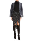 Ari Ruched Silk Polka-Dot Skirt, Black