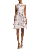 Sleeveless Bird-Print Fit-&-Flare Dress, Pink