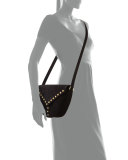 Y Studs Suede Crossbody Bag, Black