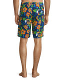 Tiki Toucan-Print Swim Trunks, Navy