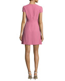 Short-Sleeve Ruffle-Front A-Line Dress, Blush