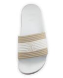 Fabric Slide Sandal w/Solomeo Crest, White