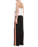 Amare Strapless Track-Stripe Jumpsuit