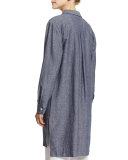 Long-Sleeve Cross-Dye Linen Duster Jacket, Petite