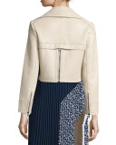 Valeria Leather Zip-Trim Jacket, Tan