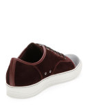 Suede & Patent Leather Low-Top Sneaker, Burgundy 
