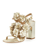 Blossom Leather 65mm Sandal, Spark Gold