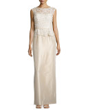 Sleeveless Embroidered Peplum Column Gown