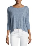 Javeline Long-Sleeve Arched-Hem Top, Blue