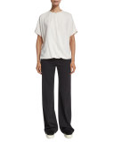 Short-Sleeve Wrap-Front Silk Top