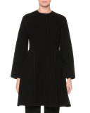 Textured Zip-Front Long Coat, Black