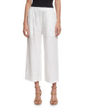 Organic Linen Wide-Leg Cropped Pants, White  