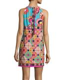 Vacaciones Sleeveless Tile Mini Dress, Multicolor