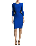 Mauresque Knit 3/4-Sleeve Dress, Azzurine/Caviar