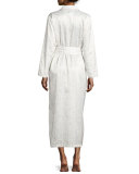 Fawn-Print Long Wrap Robe, White/Fawn